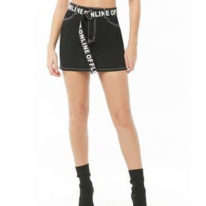 Black Denim Mini Skirt Online Offline Belt